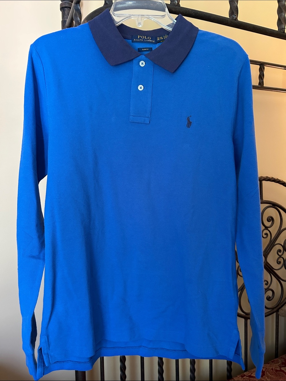 NWT Polo by Ralph Lauren Long-Sleeve Royal Blue Polo with Navy Collar